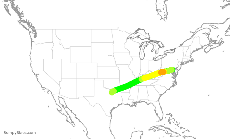 Turbulence forecast map for FFT3787, BWI to DFW