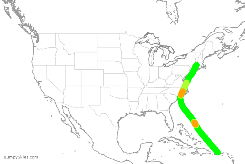 Turbulence forecast map for FFT3937, SJU to BDL