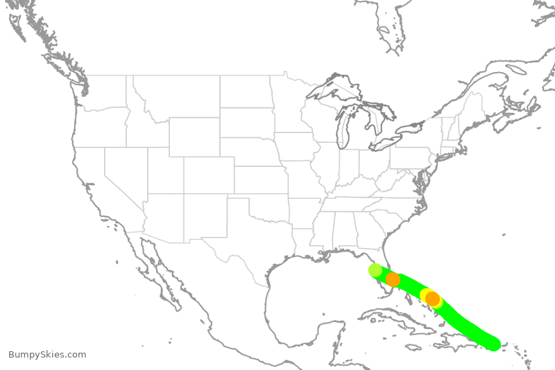 Turbulence forecast map for FFT3980, TPA to SJU