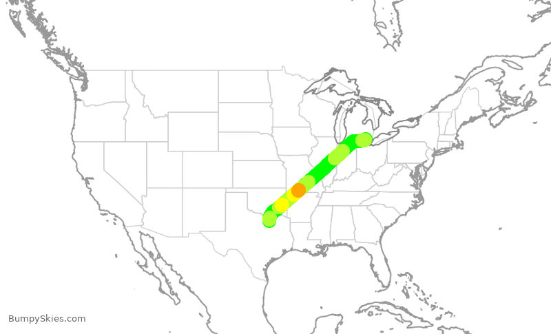 Turbulence forecast map for FFT3990, DFW to DTW
