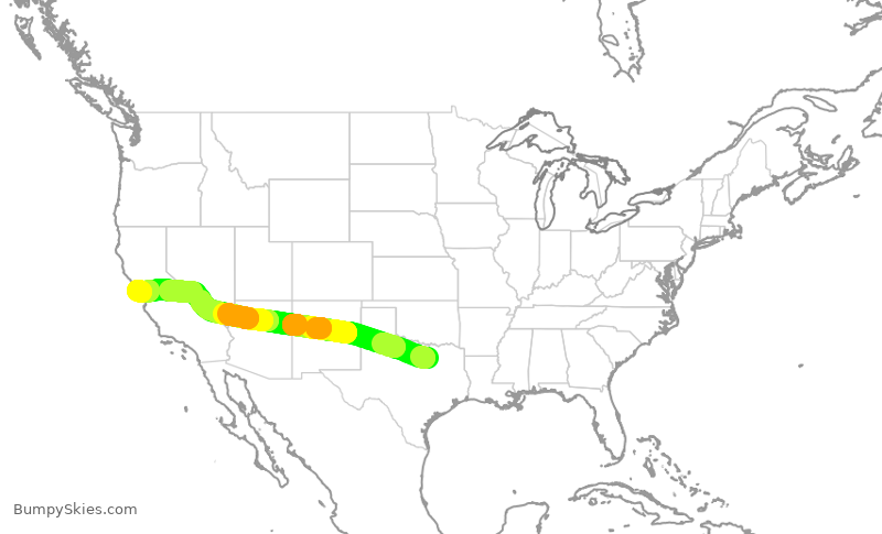 Turbulence forecast map for FFT3999, DFW to SFO