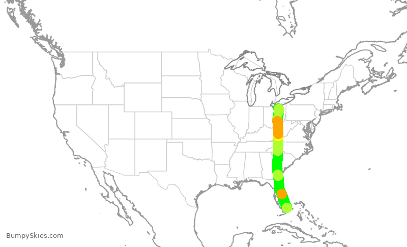 Turbulence forecast map for FFT4135, MIA to CLE
