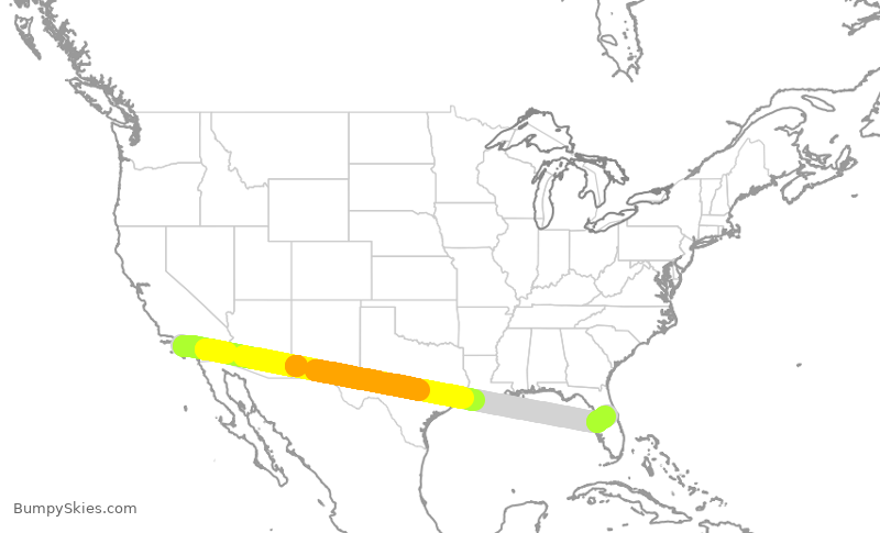 Turbulence forecast map for FFT4146, LAX to MCO