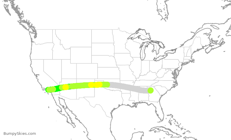 Turbulence forecast map for FFT4315, ATL to LAX