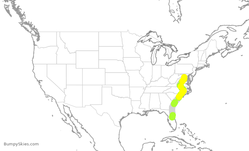 Turbulence forecast map for FFT4355, IAD to MCO