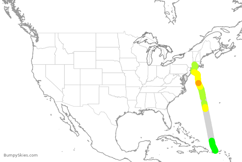 Turbulence forecast map for FFT4420, BDL to JSJ