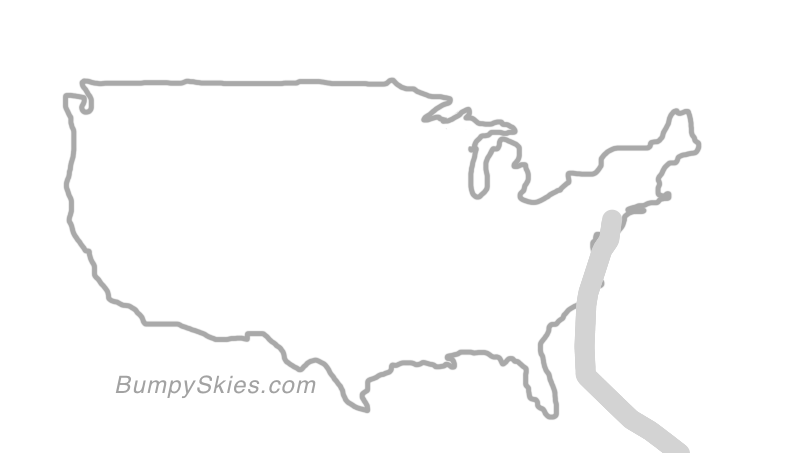 Map of continental US with illustrated flight path and turbulence forecast (described in text below)