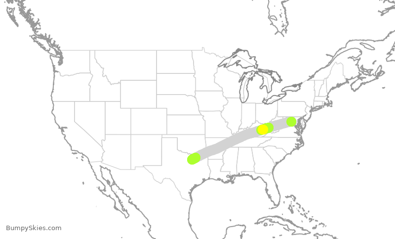 Turbulence forecast map for FFT4559, IAD to DFW