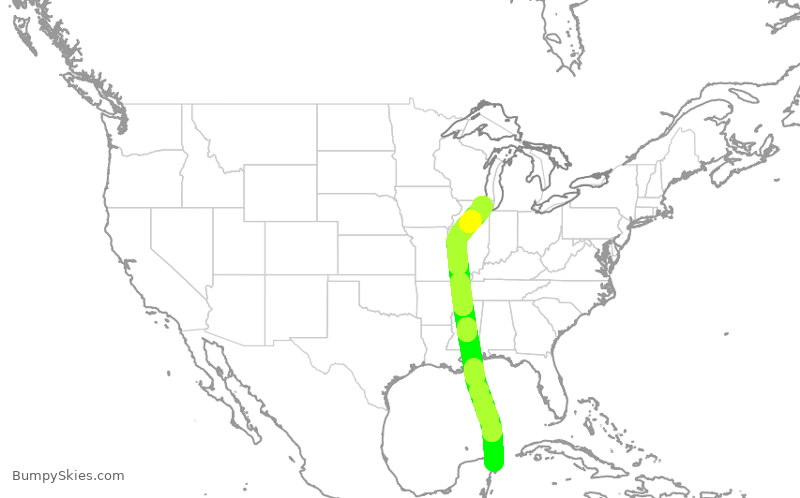 Turbulence forecast map for FFT45, MUN to ORD