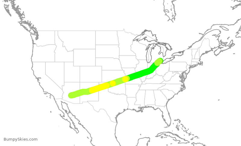 Turbulence forecast map for FFT4672, PHX to DTW