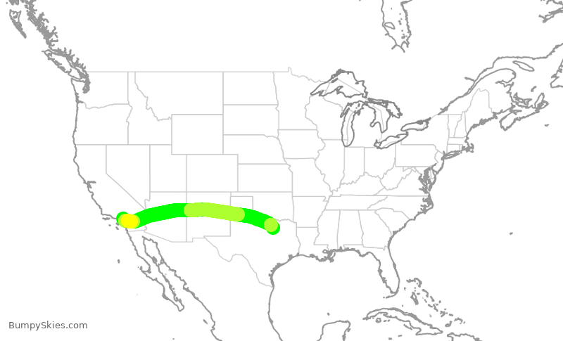Turbulence forecast map for FFT4690, ONT to DFW