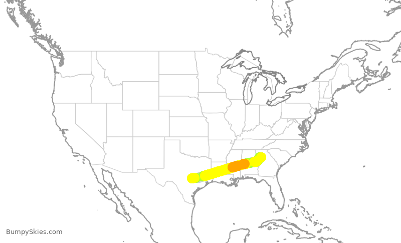 Turbulence forecast map for FFT4702, AUS to ATL