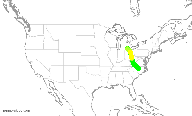Turbulence forecast map for FFT4937, RDU to DTW