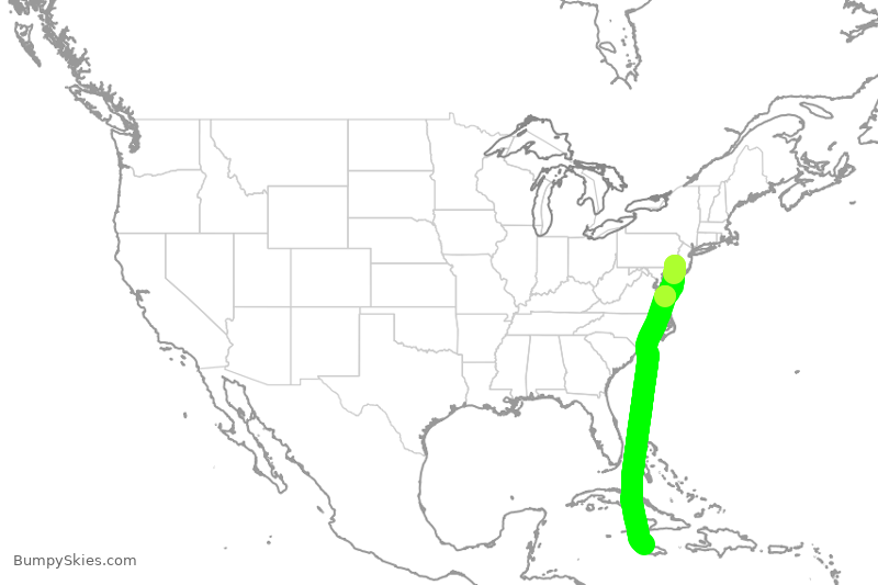 Turbulence forecast map for FFT49, PHL to MBJ