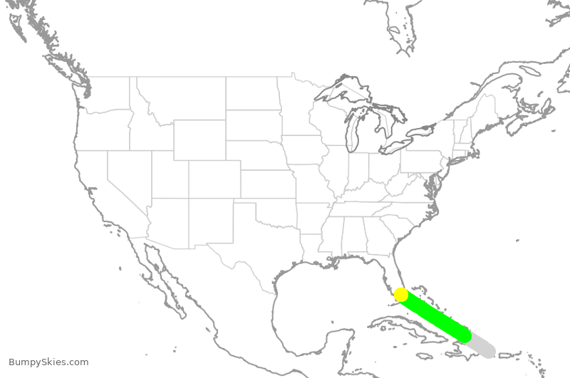 Turbulence forecast map for FFT67, PUJ to MIA