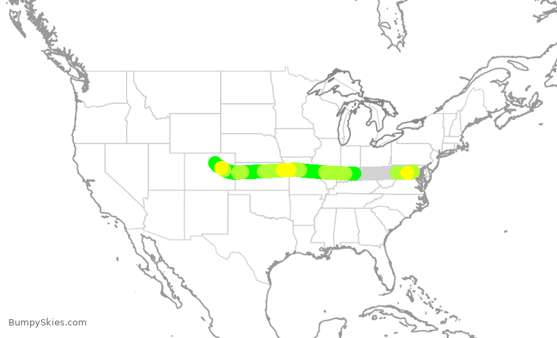 Turbulence forecast map for FFT685, DCA to DEN