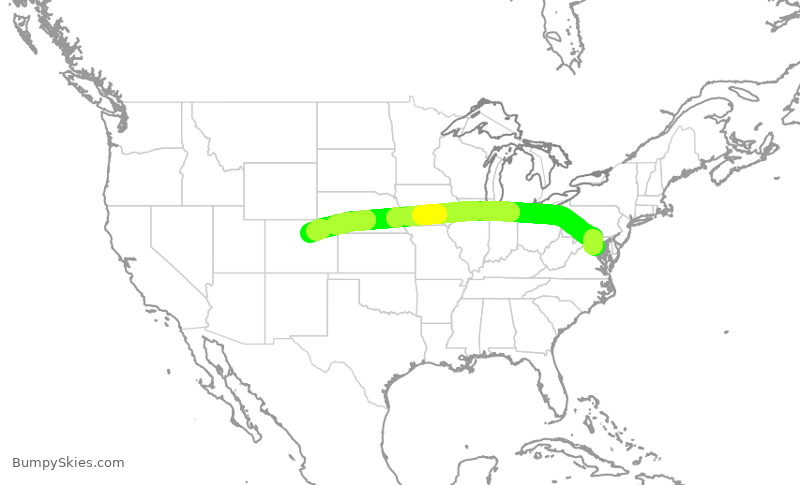 Turbulence forecast map for FFT687, DCA to DEN