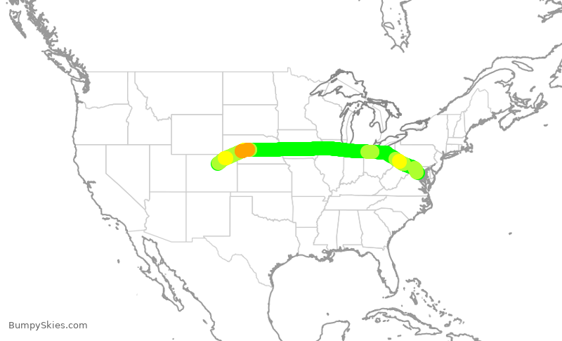 Turbulence forecast map for FFT689, DCA to DEN