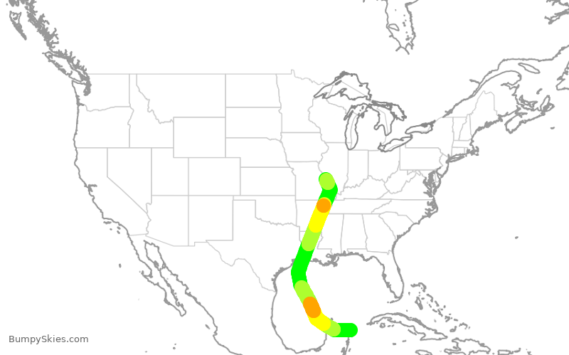 Turbulence forecast map for FFT87, CUN to STL