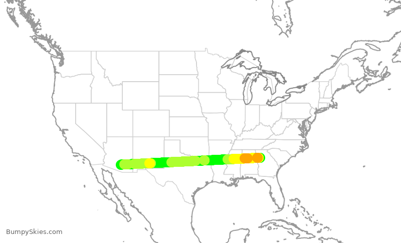 Turbulence forecast map for FFT9052, ATL to MZJ