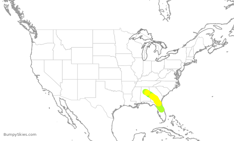 Turbulence forecast map for FFT9402, BHM to MCO