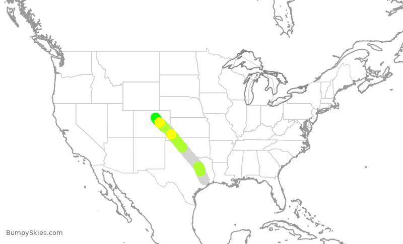 Turbulence forecast map for FFT9402, IAH to DEN