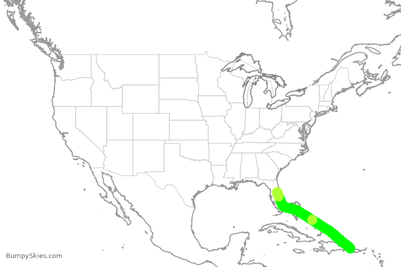 Turbulence forecast map for FFT9406, BQN to MCO