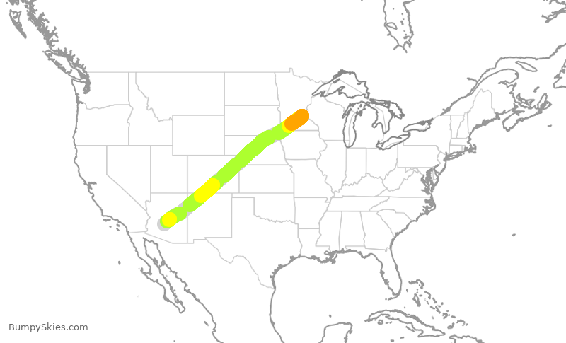 Turbulence forecast map for FFT9443, MSP to PHX