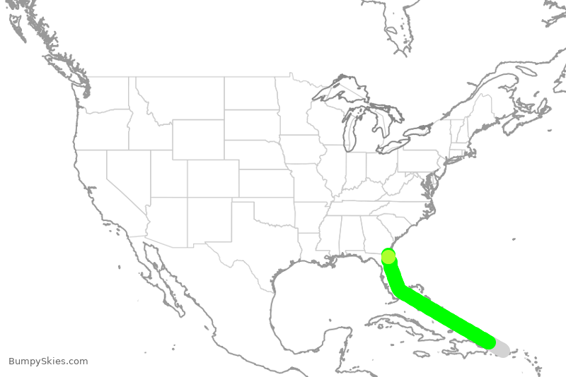 Turbulence forecast map for FFT9514, JSJ to JAX