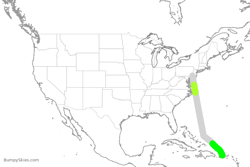 Turbulence forecast map for FFT9579, PHL to SJU