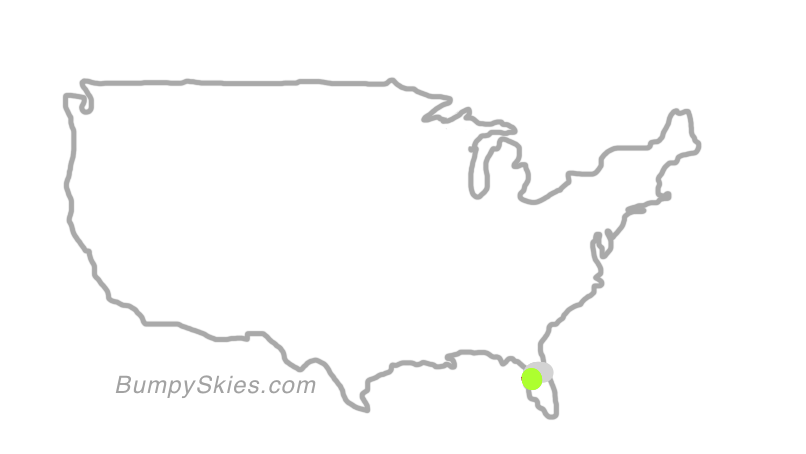 Map of continental US with illustrated flight path and turbulence forecast (described in text below)