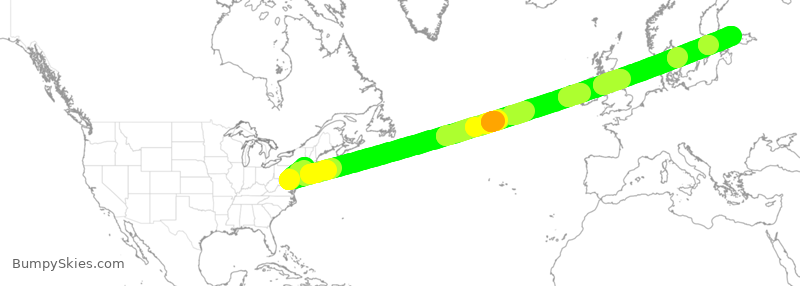Turbulence forecast map for FIN16, JFK to HEL