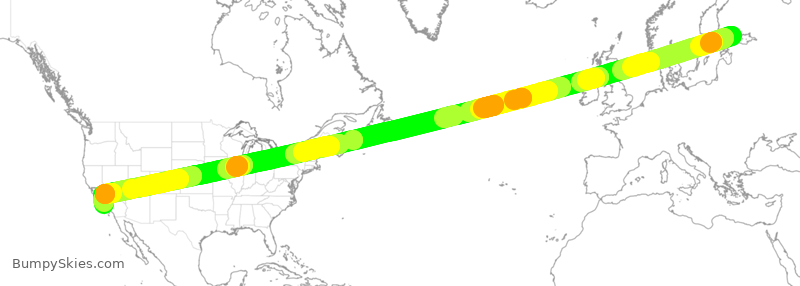 Turbulence forecast map for FIN1, FHK to LAX