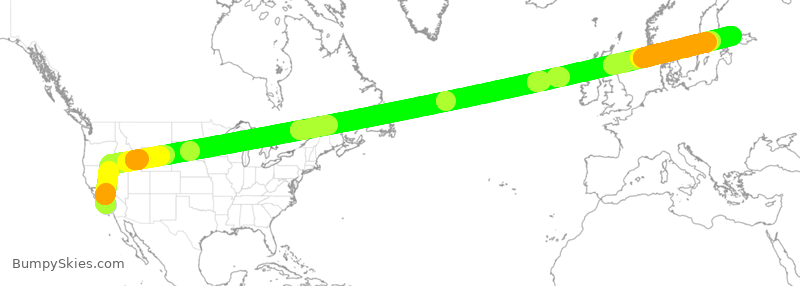 Turbulence forecast map for FIN2, LAX to HEL
