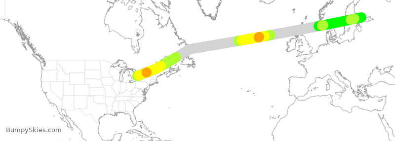 Turbulence forecast map for FIN32, YYZ to HEL