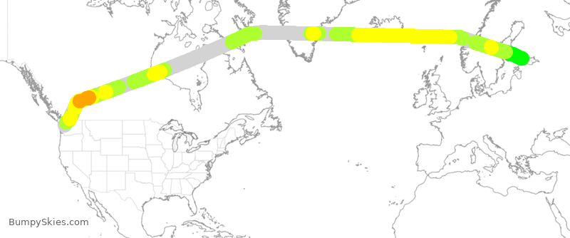 Turbulence forecast map for FIN34, SEA to HEL