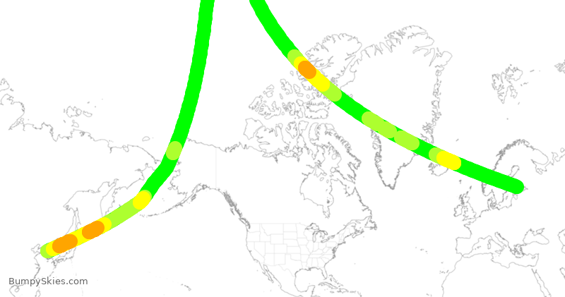 Turbulence forecast map for FIN42, ICN to HEL