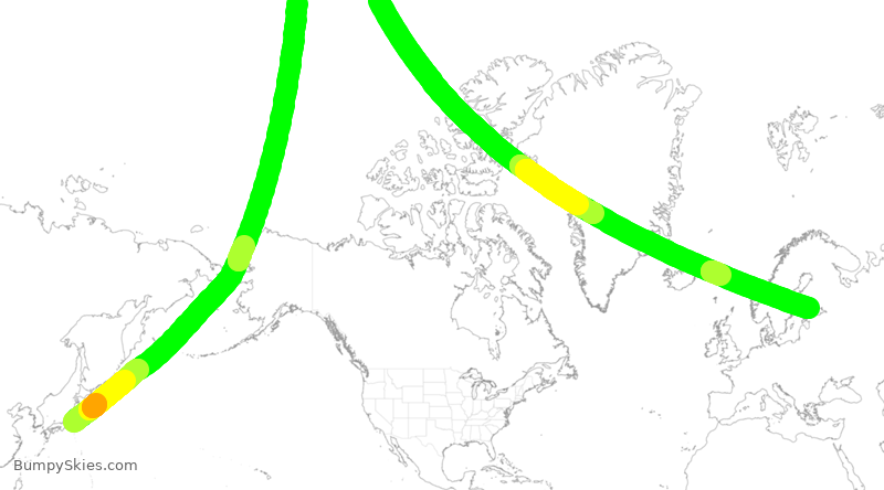 Turbulence forecast map for FIN62, HND to HEL