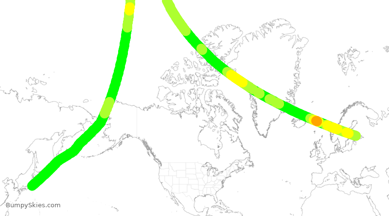 Turbulence forecast map for FIN73, HEL to NRT