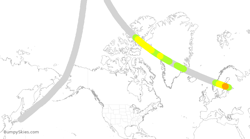 Turbulence forecast map for FIN74, NRT to HEL