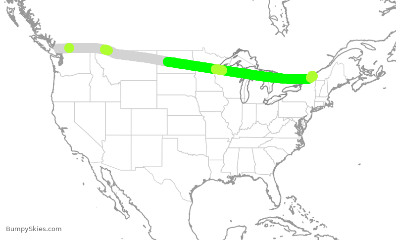 Turbulence forecast map for FLE106, YVR to YUL