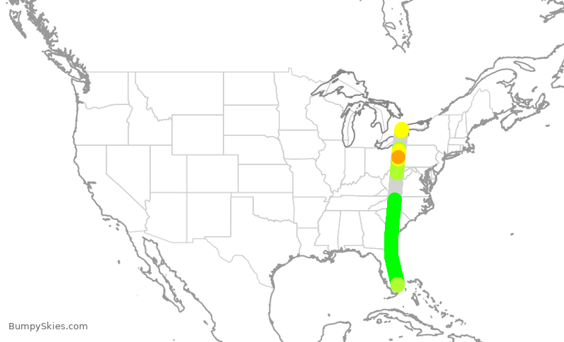Turbulence forecast map for FLE1600, YYZ to FLL
