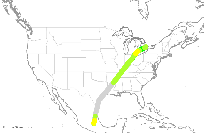 Turbulence forecast map for FLE2627, MEX to YYZ