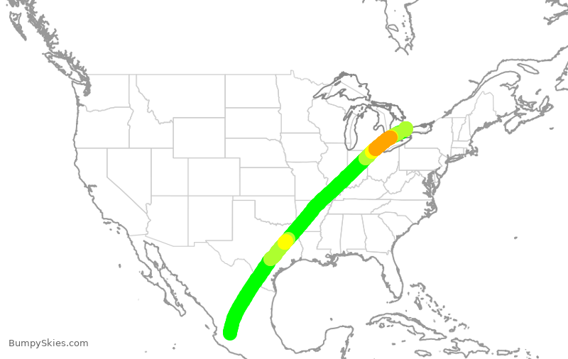 Turbulence forecast map for FLE2661, GDL to YYZ