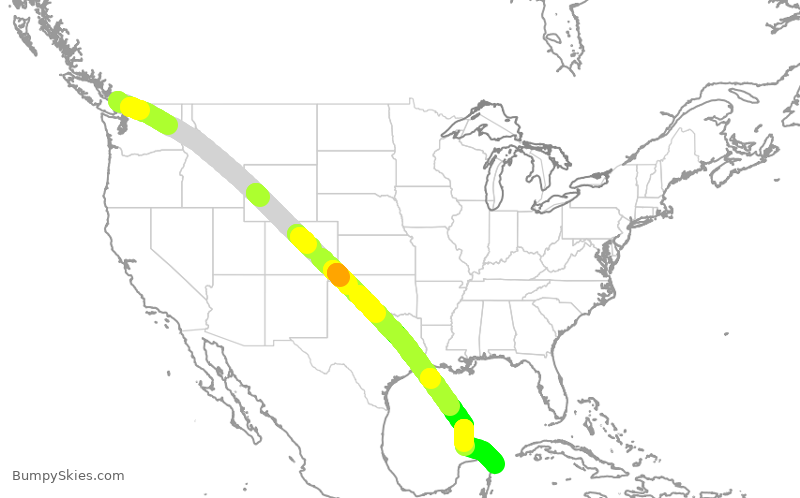 Turbulence forecast map for FLE2810, YVR to CUN
