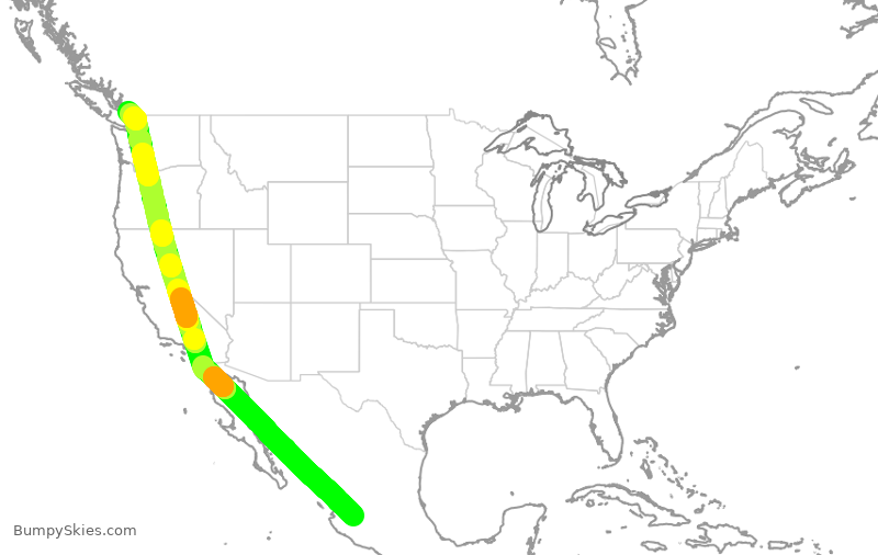 Turbulence forecast map for FLE2855, GDL to YVR