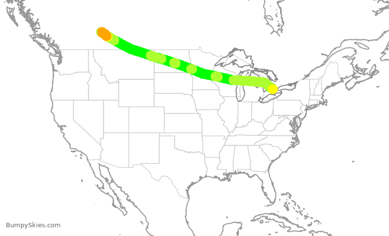 Turbulence forecast map for FLE525, YKF to YYC