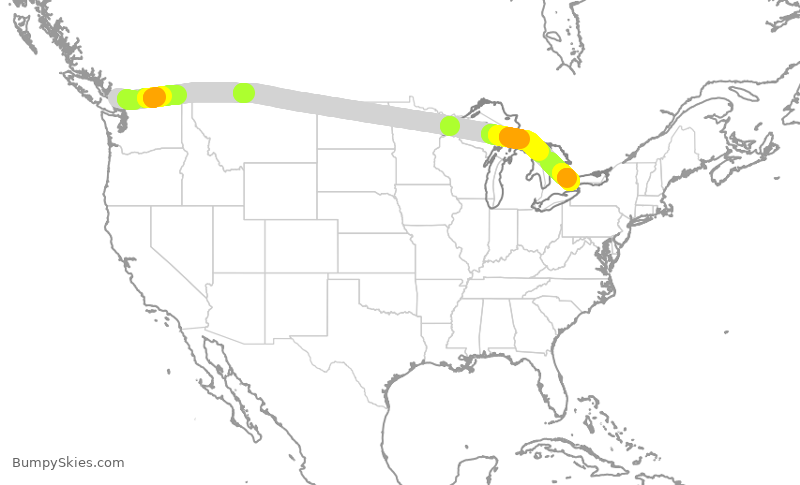 Turbulence forecast map for FLE600, YVR to YYZ