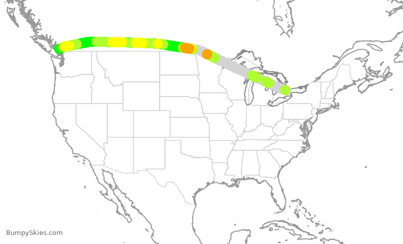 Turbulence forecast map for FLE601, YYZ to YVR