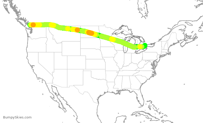 Turbulence forecast map for FLE602, YVR to YYZ